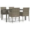 vidaXL Set comedor de jard&iacute;n 5 piezas con cojines rat&aacute;n sint&eacute;tico gris