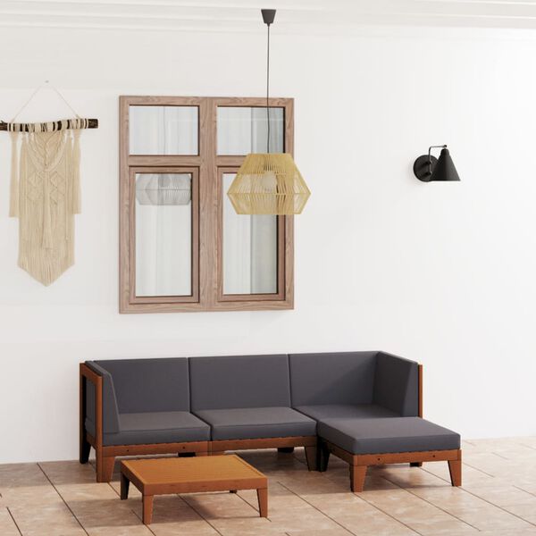 vidaXL Juego muebles de jard&iacute;n y cojines 5 pzas madera maciza acacia