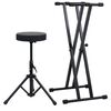 vidaXL Set de soporte para teclado con doble refuerzo y taburete negro