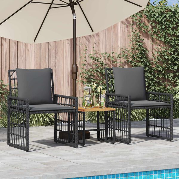 vidaXL Juego de muebles de exterior 3 pcs Negro y Gris oscuro