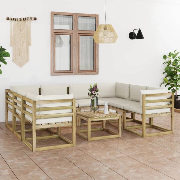 vidaXL Set de muebles de jard&iacute;n 9 piezas con cojines madera impregnada
