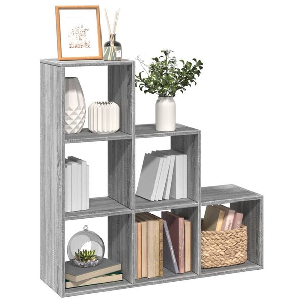 vidaXL Librer&iacute;a divisor 3 niveles madera gris Sonoma 99x29x99 cm