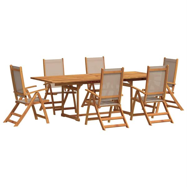 vidaXL Juego comedor de jard&iacute;n 7 pzas madera maciza acacia y textileno