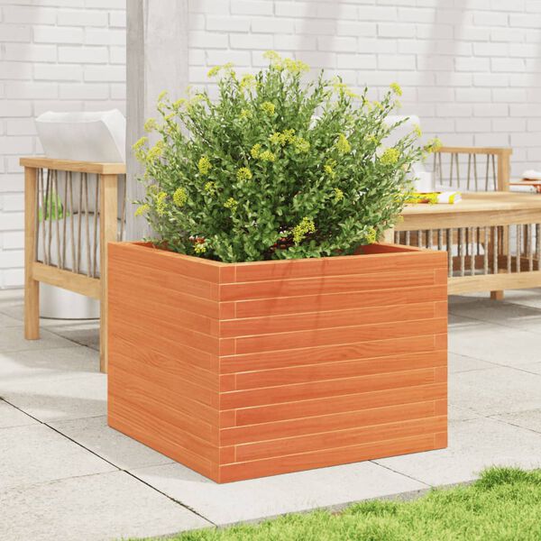 vidaXL Jardinera de madera maciza de pino marr&oacute;n cera 60x60x46 cm