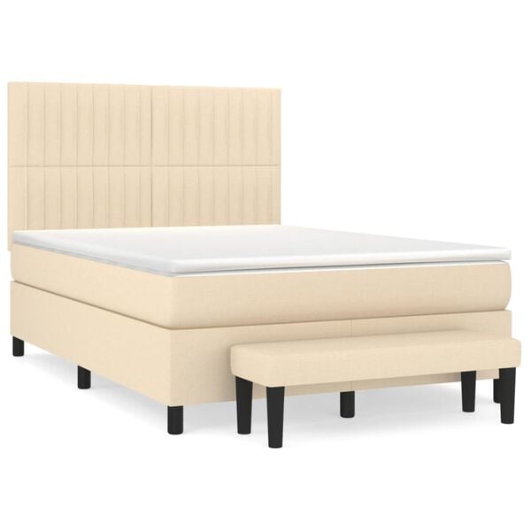 vidaXL Cama box spring con colch&oacute;n tela color crema 140x190 cm