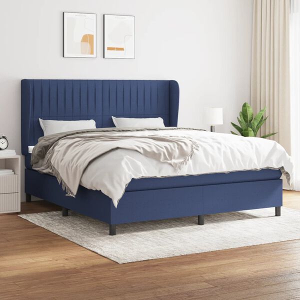 vidaXL Cama box spring con colch&oacute;n tela azul 180x200 cm