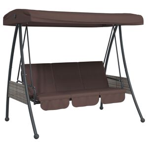 vidaXL Banco columpio de jard&iacute;n con toldo ajustable acero marr&oacute;n caf&eacute;