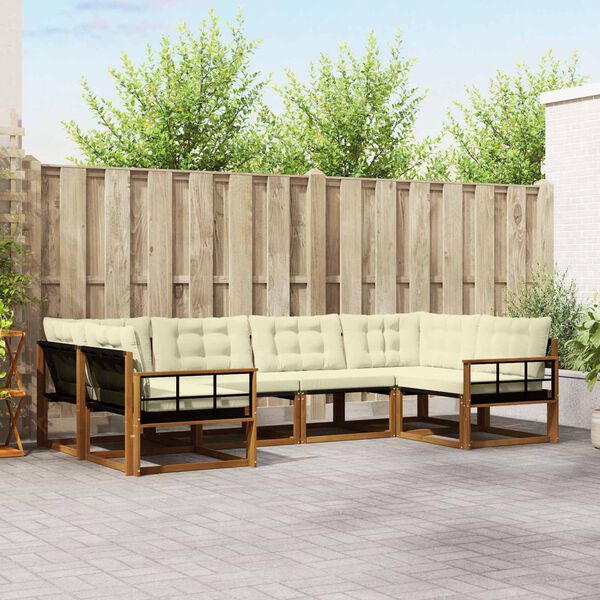 vidaXL Conjunto de sof&aacute;s de exterior con coj&iacute;n 6 pcs Natural y Crema