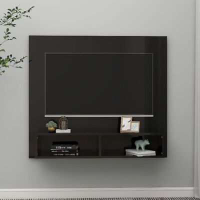vidaXL Mueble TV de pared contrachapado negro brillante 102x23,5x90 cm