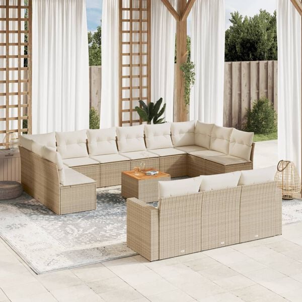 vidaXL Set sof&aacute;s de jard&iacute;n 14 pzas con cojines rat&aacute;n sint&eacute;tico beige