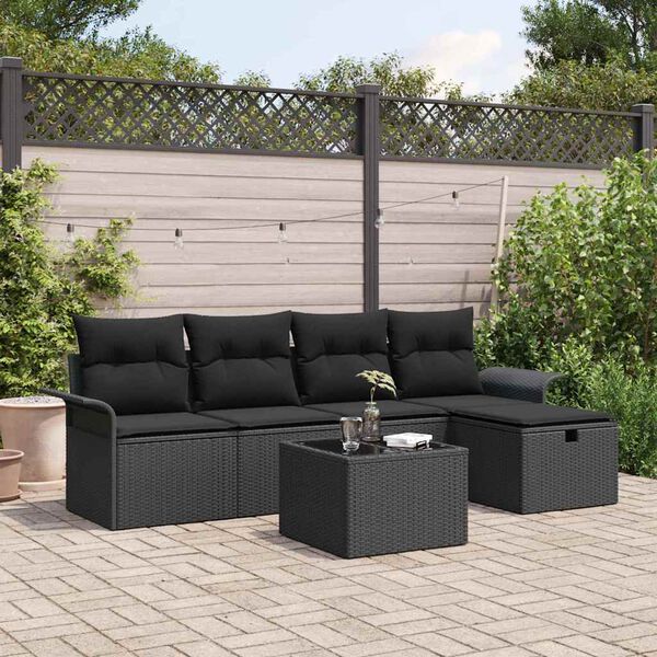 vidaXL Conjunto de sofá de jardín Manual 6 pcs Negro ratán sintético