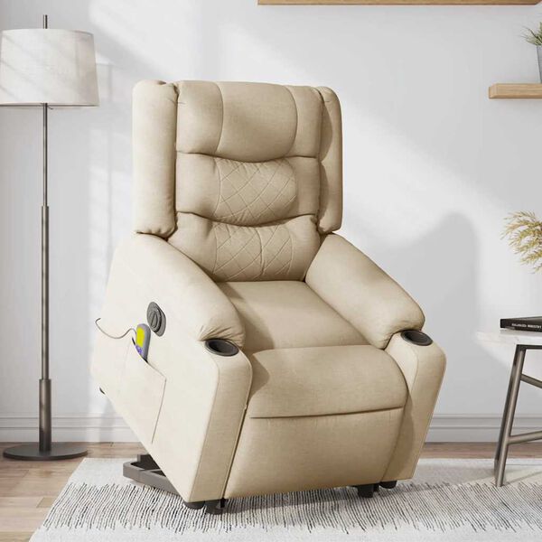 vidaXL Sill&oacute;n de masaje el&eacute;ctrico reclinable elevable tela crema