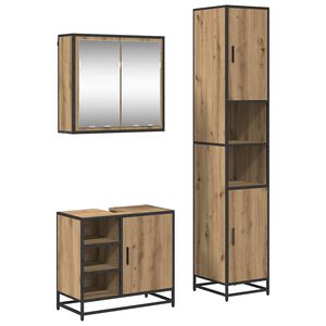 vidaXL Juego de muebles de ba&ntilde;o con estante 3 pcs Roble artesanal