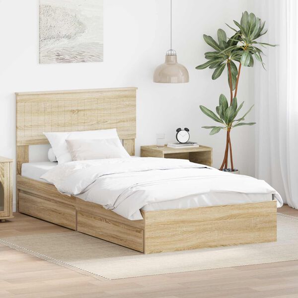 vidaXL Cama con almacenamiento con cabecera Roble Sonoma 100 x 200 cm