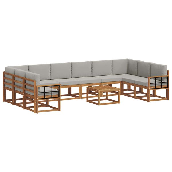 vidaXL Conjunto de sof&aacute;s de exterior 11 pcs Gris Natural y Claro