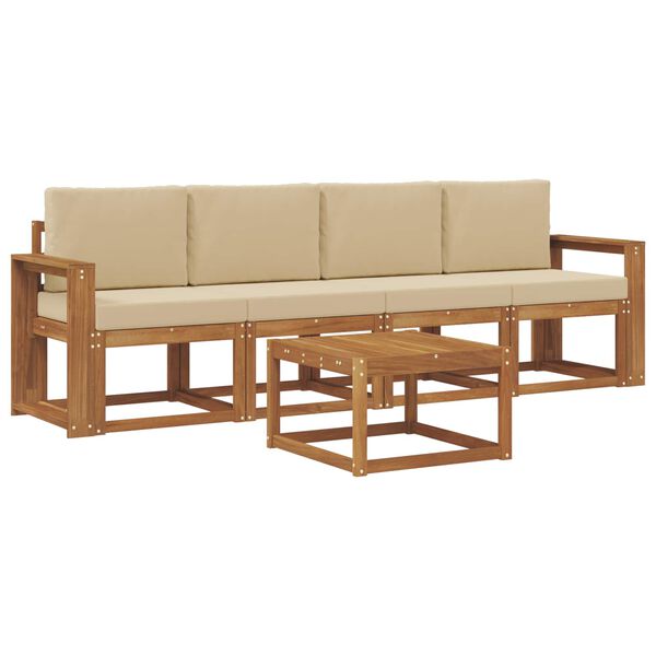 vidaXL Conjunto de sof&aacute;s de exterior con coj&iacute;n 5 pcs Natural y Beige
