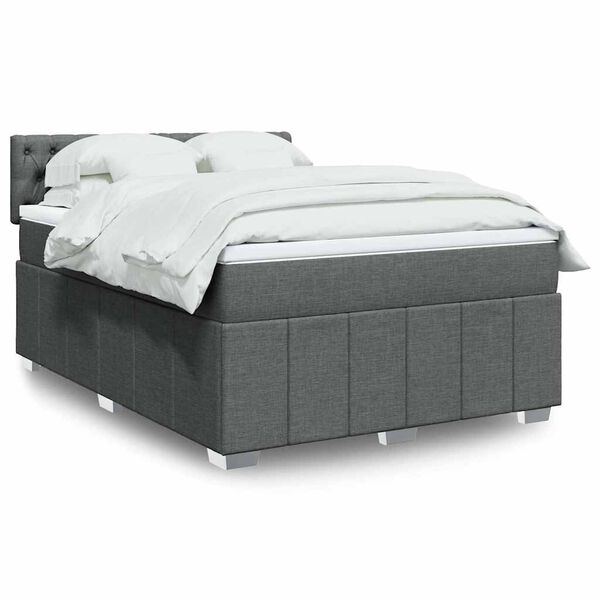vidaXL Cama box spring con colch&oacute;n tela gris oscuro 140x190 cm