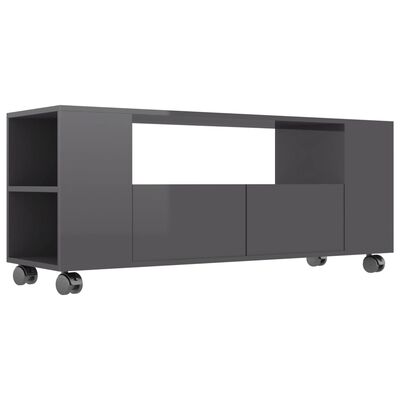 vidaXL Mueble de TV madera contrachapada gris brillante 120x35x48 cm