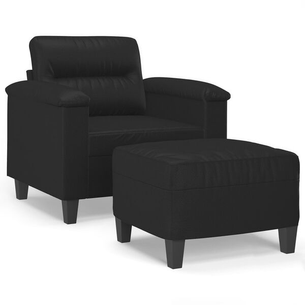 vidaXL Sillón con taburete cuero sintético negro 60 cm