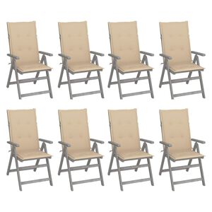 vidaXL Sillas reclinables jard&iacute;n y cojines 8 uds madera maciza acacia