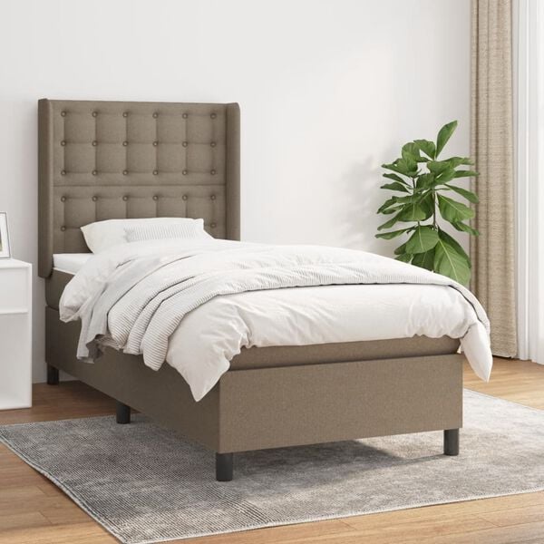 vidaXL Cama box spring con colch&oacute;n tela gris taupe 90x200 cm