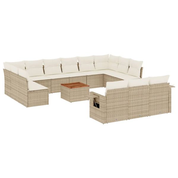 vidaXL Set sof&aacute;s de jard&iacute;n 14 pzas con cojines rat&aacute;n sint&eacute;tico beige