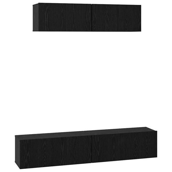 vidaXL Conjunto de mueble de TV 4 pcs Roble Negro Madera de ingenier&iacute;a