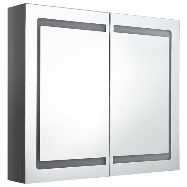 vidaXL Armario de baño con espejo LED gris brillante 80x12x68 cm