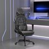 vidaXL Silla gaming de masaje y reposapiés cuero sintético negro gris