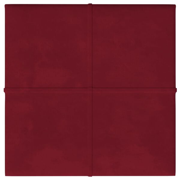 vidaXL Paneles de pared 12 uds terciopelo rojo tinto 30x30 cm 1,08 m&sup2;