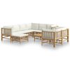 vidaXL Set de muebles de jardín 10 piezas bambú y cojines blanco crema