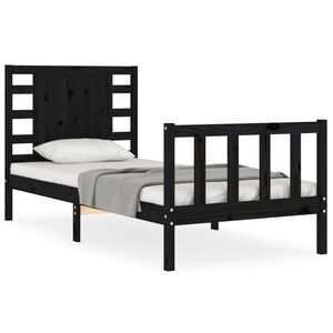 vidaXL Estructura de cama individual con cabecero madera maciza negro