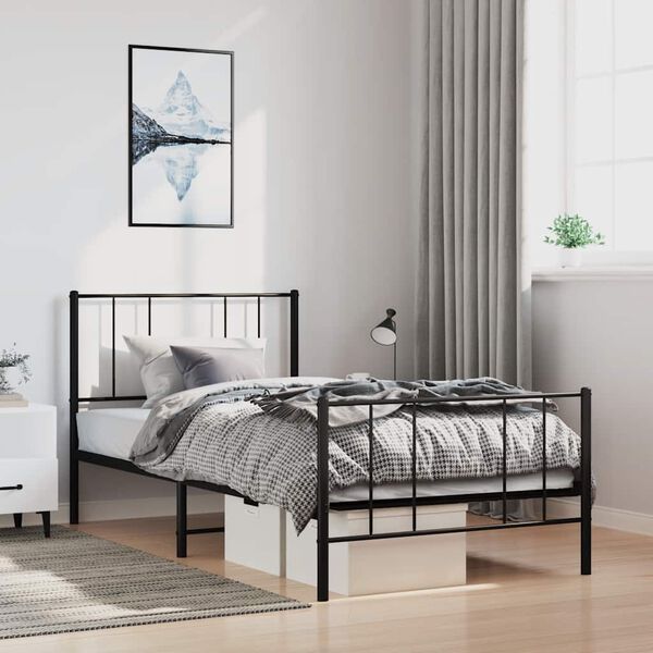 vidaXL Estructura cama sin colchón con estribo metal negro 100x190 cm