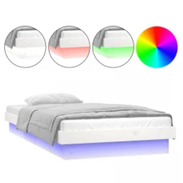 vidaXL Estructura cama LED sin colch&oacute;n madera maciza blanco 90x200 cm