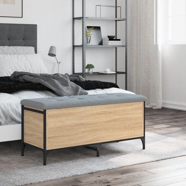 vidaXL Banco con almacenaje madera ingenier&iacute;a roble Sonoma 102x42x45cm