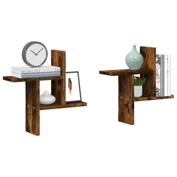vidaXL Estantes pared 2 uds madera ingenier&iacute;a roble ahumado 38x12x38cm