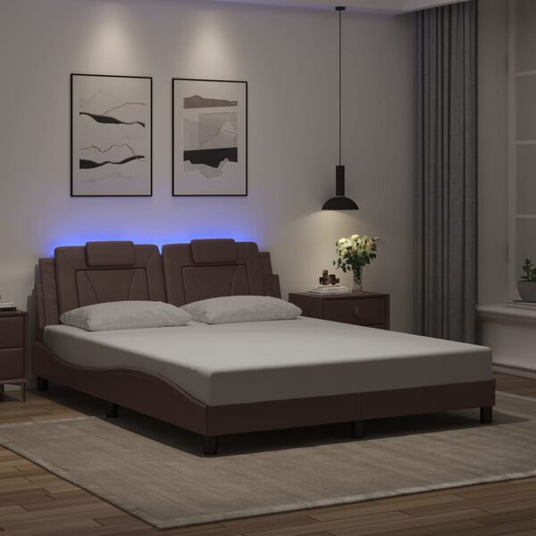 vidaXL Estructura de cama Viana con LED sin colch&oacute;n marr&oacute;n 160x200 cm