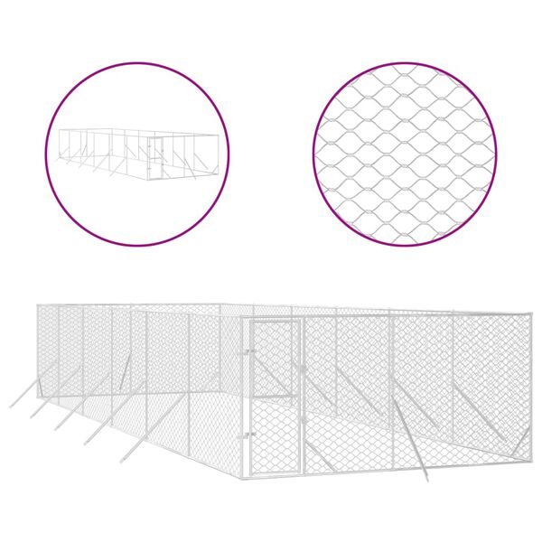 vidaXL Perrera de exterior acero galvanizado plateado 4x12x2 m