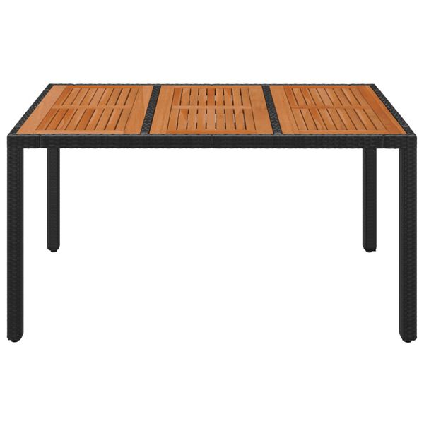 vidaXL Mesa de jardín superficie de madera ratán PE negro 150x90x75 cm
