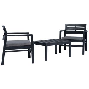 vidaXL Juego de muebles de jard&iacute;n 3 piezas pl&aacute;stico gris antracita