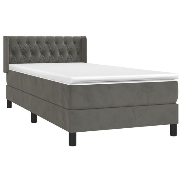 vidaXL Cama box spring con colch&oacute;n terciopelo gris oscuro 90x190 cm