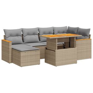 vidaXL Set sof&aacute;s jard&iacute;n y cojines 7 pzas rat&aacute;n sint&eacute;tico acacia beige