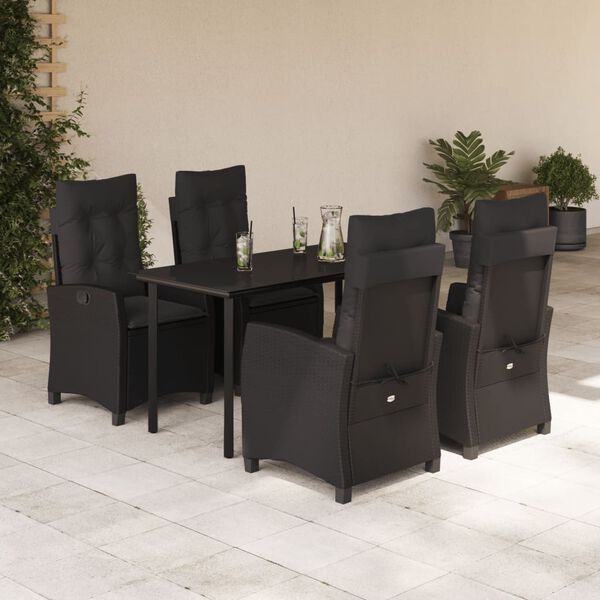 vidaXL Set de muebles jard&iacute;n 5 pzas con cojines rat&aacute;n sint&eacute;tico negro