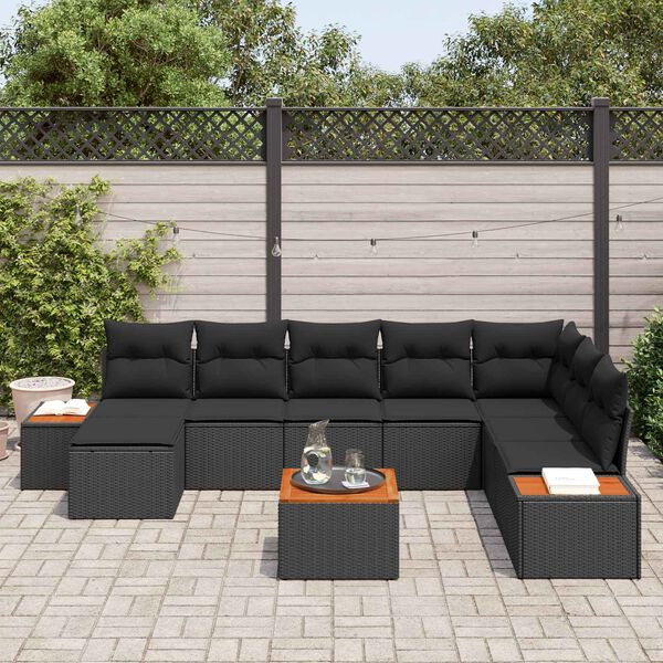 vidaXL Conjunto de sof&aacute;s de jard&iacute;n 9 pcs Negro Rat&aacute;n sint&eacute;tico