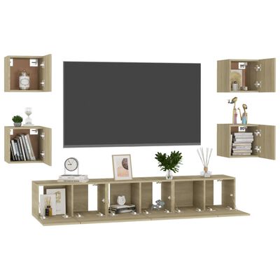 vidaXL Set muebles de salón TV 7 pzas madera ingeniería roble Sonoma