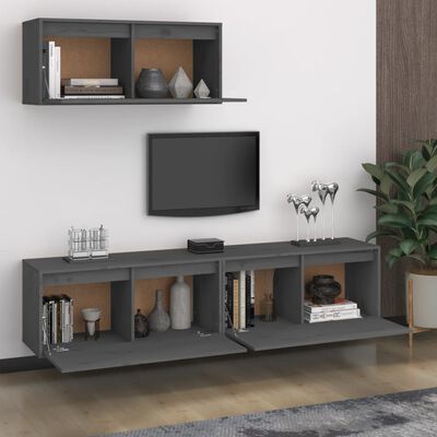 vidaXL Muebles para TV 3 piezas madera maciza de pino gris
