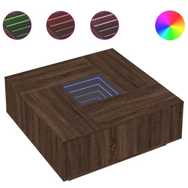 vidaXL Mesa de centro con Infinity LED marr&oacute;n roble 100x100x40 cm