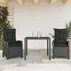 vidaXL Set comedor de jard&iacute;n 3 pzas con cojines rat&aacute;n sint&eacute;tico negro