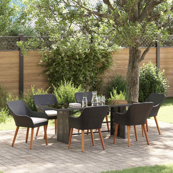 vidaXL Conjunto de Comedor de Jard&iacute;n 7 pcs Negro rat&aacute;n sint&eacute;tico