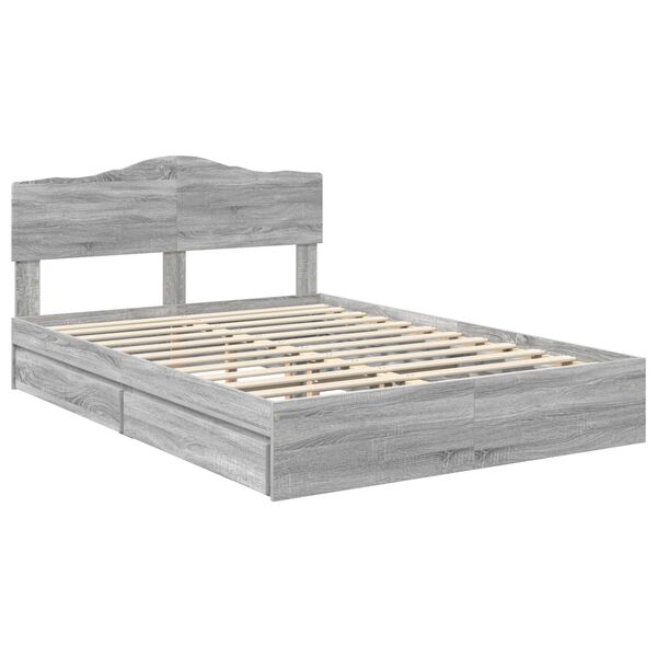 vidaXL Cama con almacenamiento con cabecera Gris Sonoma 160 x 200 cm